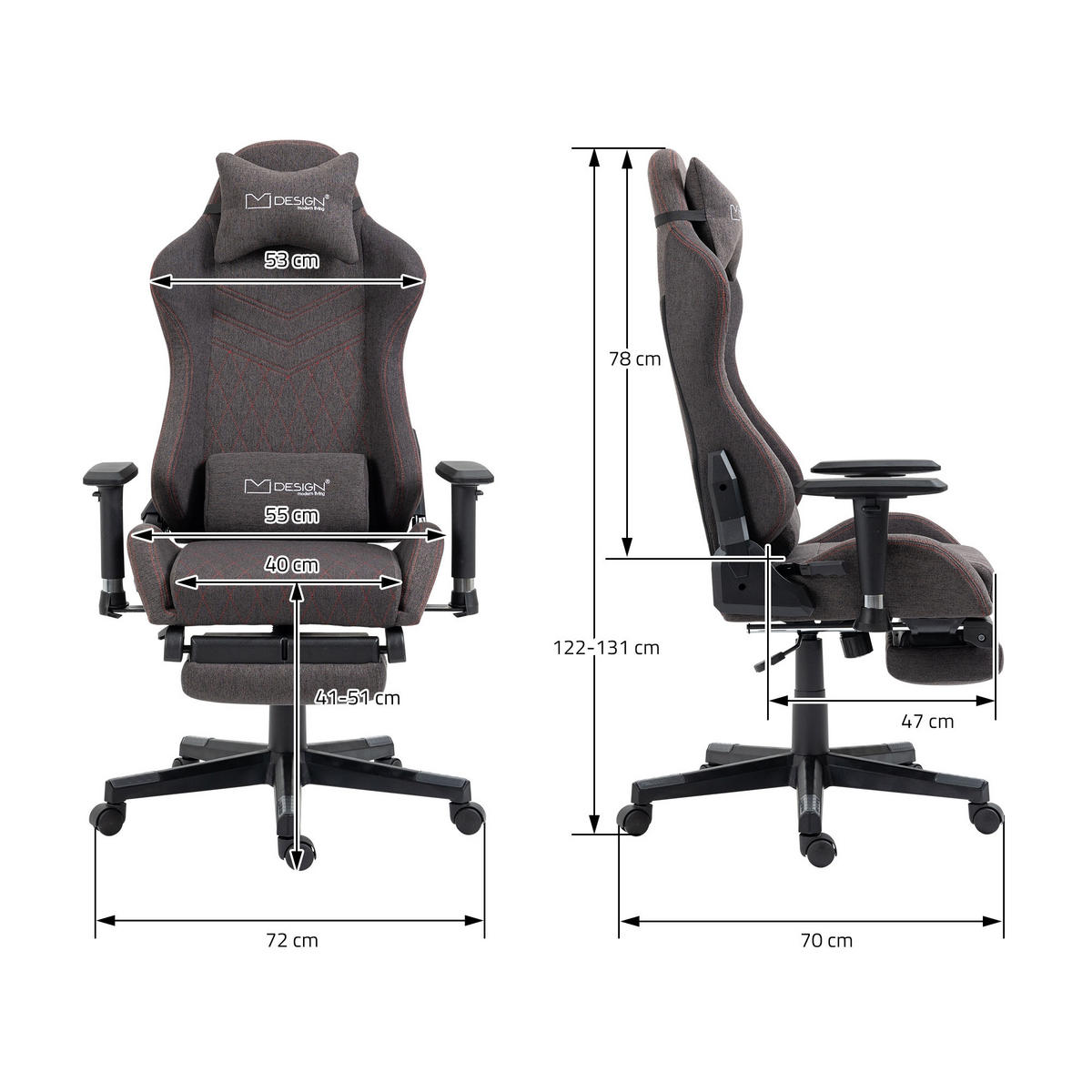 GAMING-STUHL grau/rot - Grau, Metall (70/131/72cm) - ML-DESIGN