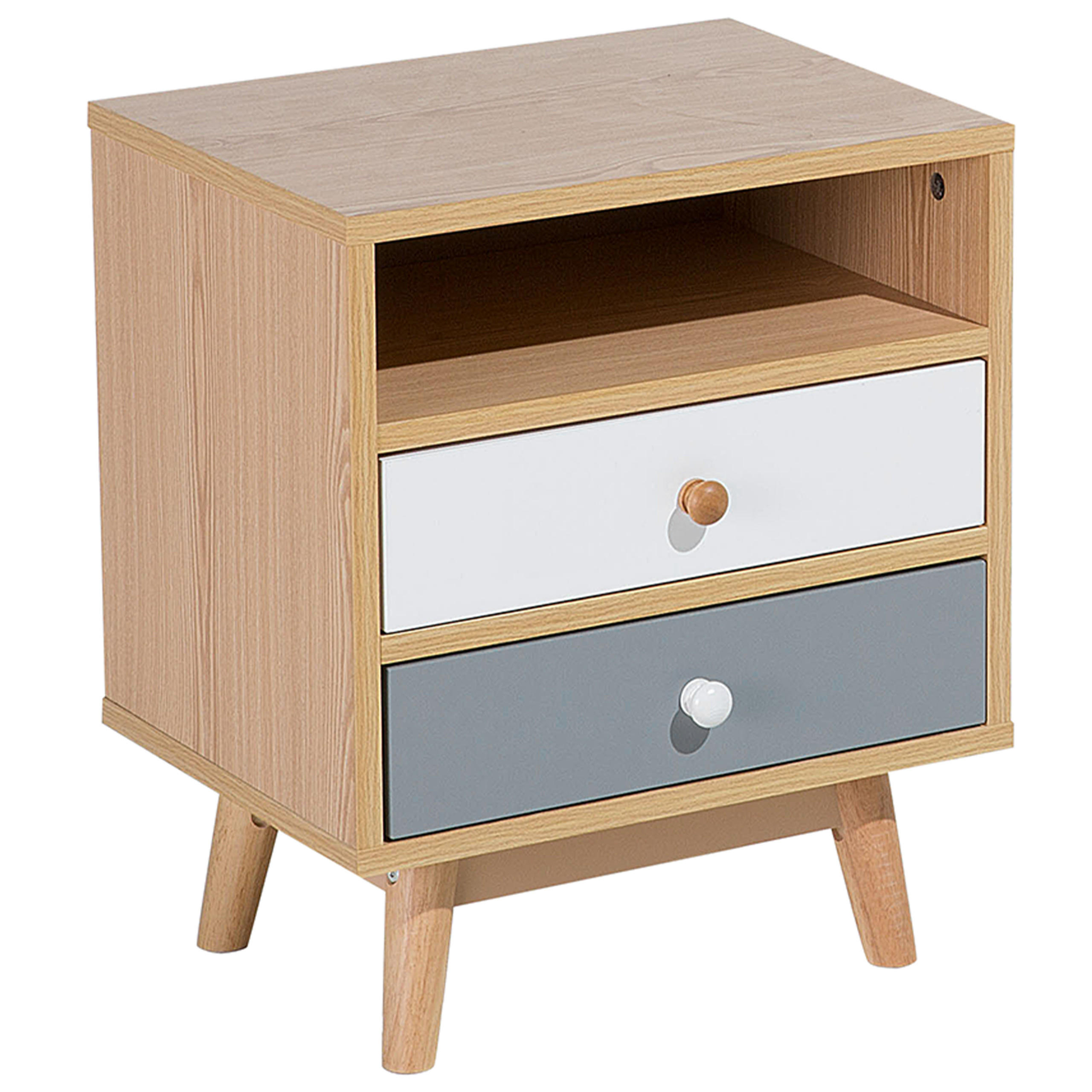 NACHTTISCH heller Holzfarbton 2 Schubladen Fargo - Braun/Weiß, Holzwerkstoff (40/48/30cm) - Beliani