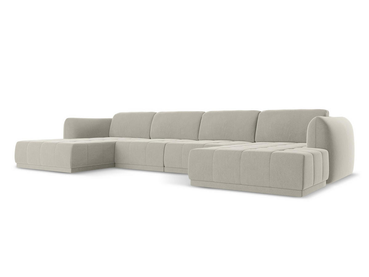WOHNLANDSCHAFT Samt Stoff Creme - Perlmutt/Creme, Kunststoff/Textil (370/74/170cm) - Makamii