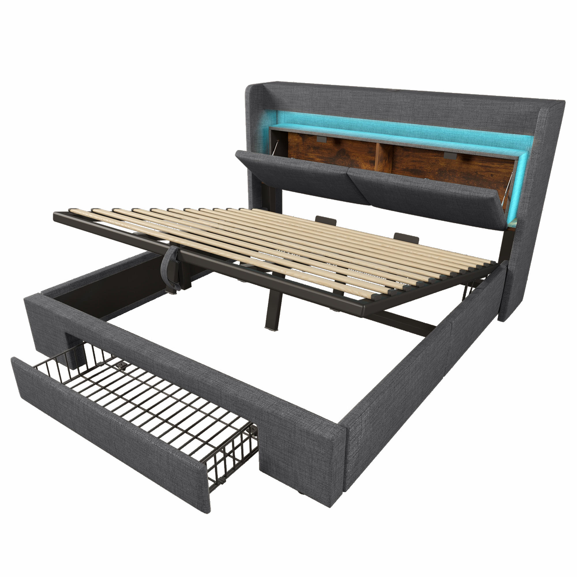 STAURAUMBETT 180/200 cm DE-00603, in Grau, hydraulischem Bettkasten - Grau, Metall (180/200cm) - ComfortXL