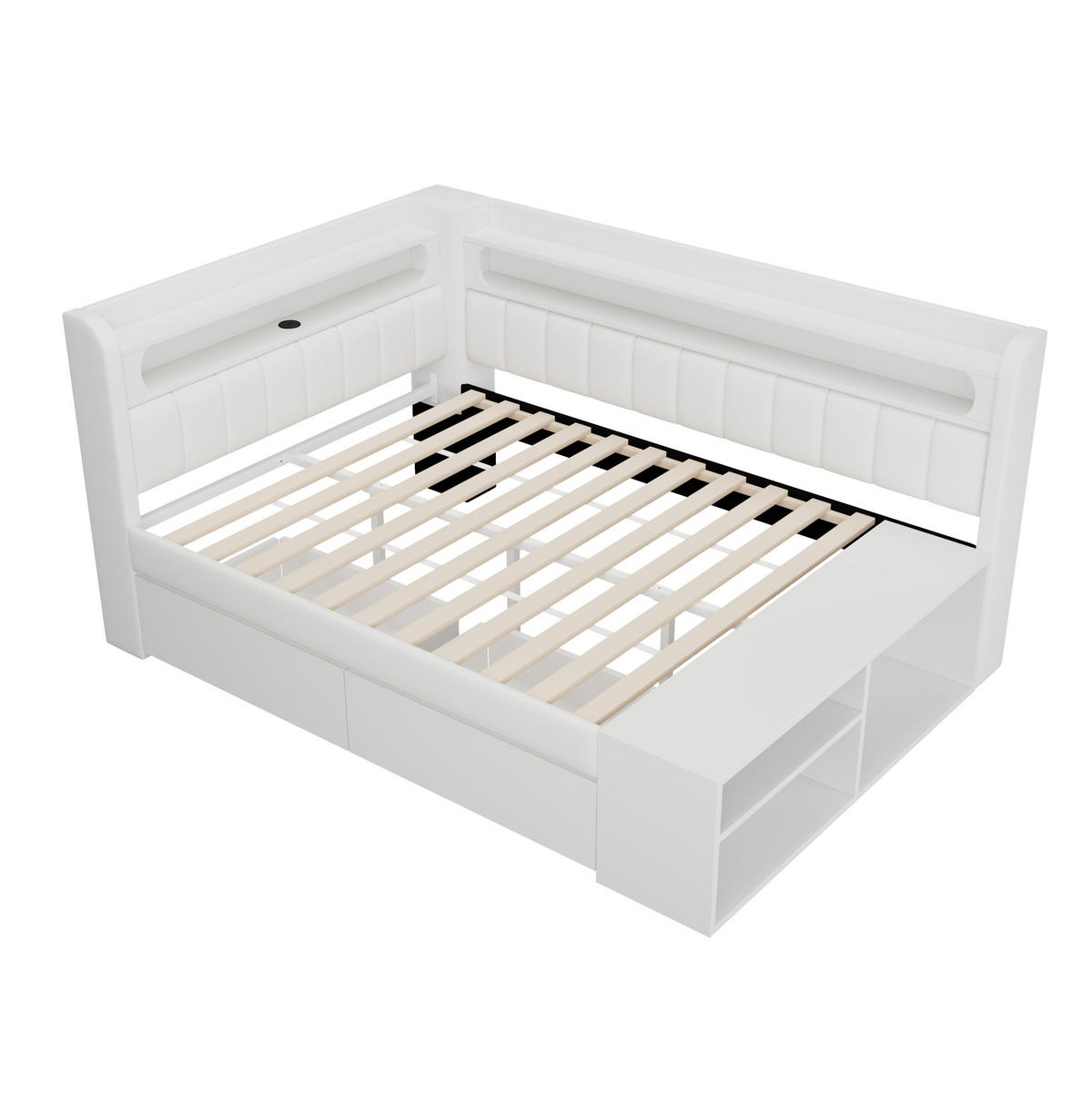 SCHLAFSOFA 90/200 cm mit LED-Beleuchtung, USB-Anschluss, 2 Schubladen und Schuhschrank, Weiß - Weiß, Holzwerkstoff (104/91.5/212.5cm) - Redom