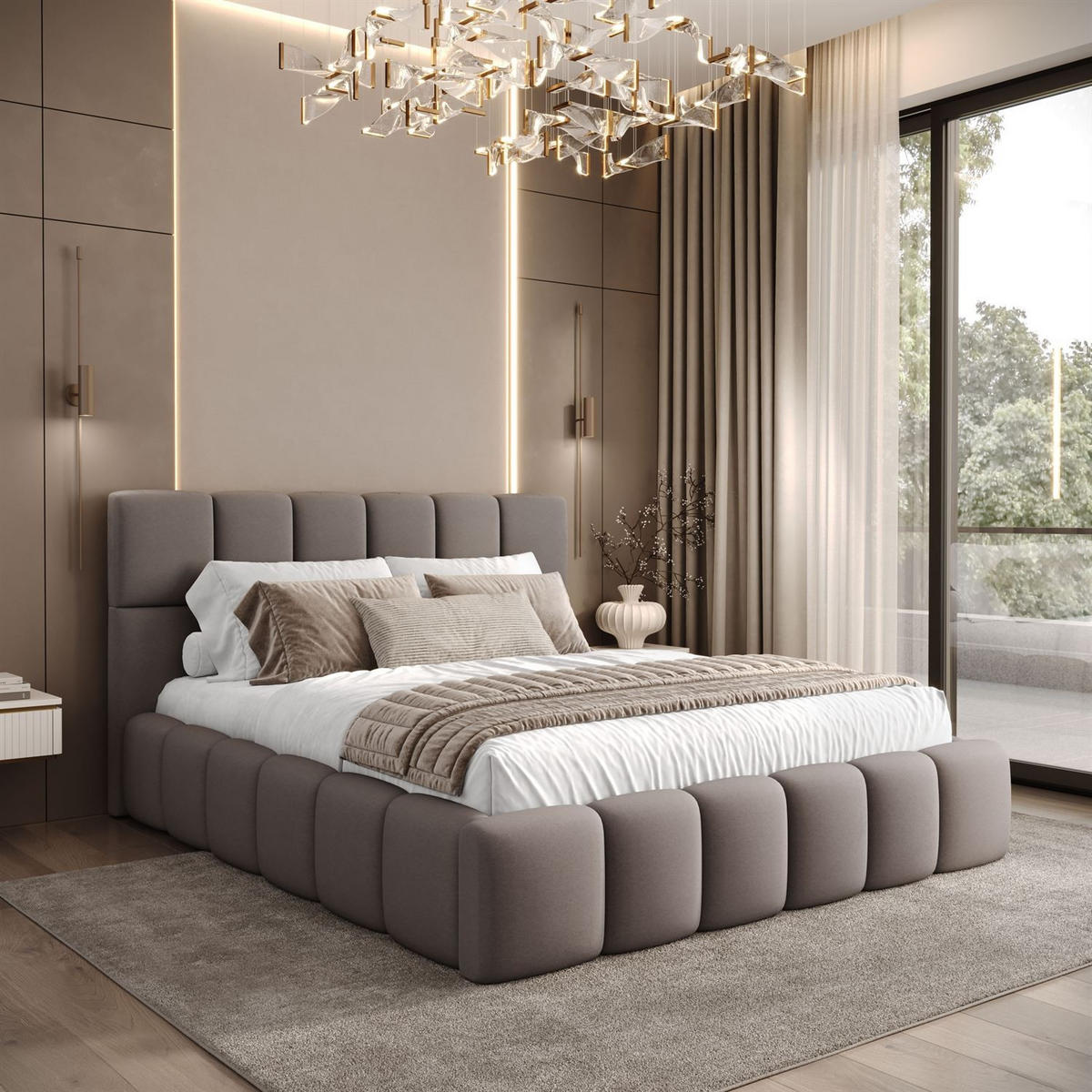 POLSTERBETT VENEZIA mit Bettkasten 180x200, Castel 20 - Taupe, Textil (180/200cm) - Lookway