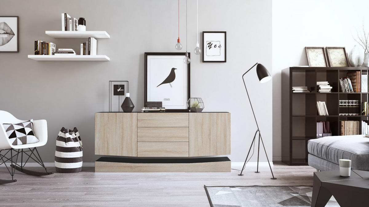 SIDEBOARD City Fronten in Eiche sägerau - Eiche San Remo, Holzwerkstoff (178/82/39cm) - Vladon