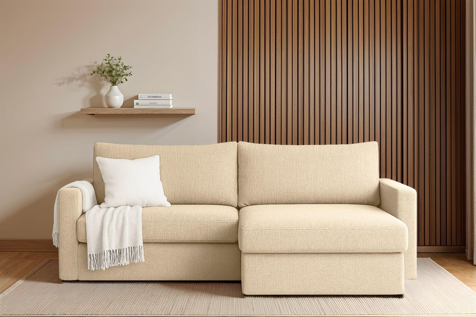 ECKSOFA Bendik In Faro - Creme, Holzwerkstoff/Textil (224/140cm) - Fun Möbel