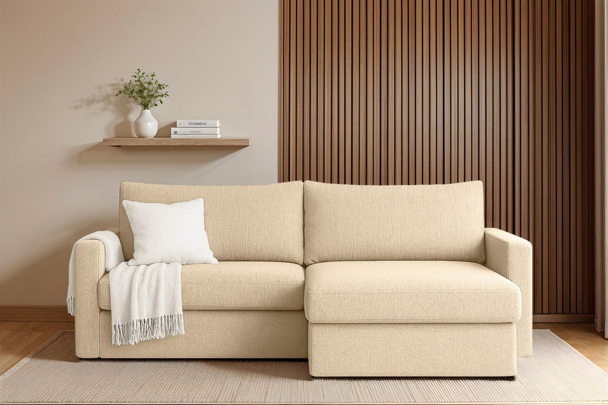 ECKSOFA Bendik In Faro - Creme, Holzwerkstoff/Textil (224/140cm) - Fun Möbel