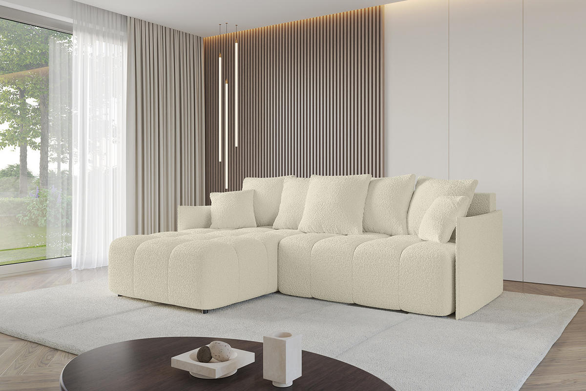 ECKSOFA Ottomane links LONLI-L 251x189x68 Creme Bouclé - Creme, Holzwerkstoff/Kunststoff (251/189cm) - ALTDECOR