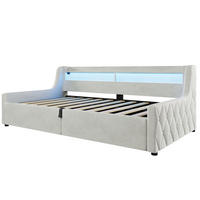 POLSTERBETT 90/200 cm in Off White mit Bettkasten und LED - Beige, Holzwerkstoff/Textil (90/200cm) - WISHDOR