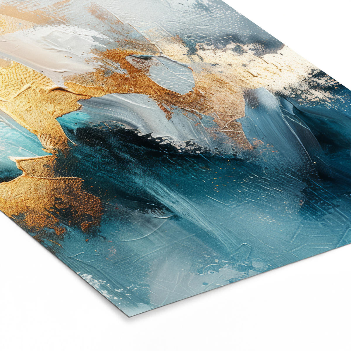 GERAHMTES BILD Abstrakt - Kunst - Gold - Blau 60x80 cm - Petrol, Papier (60/80cm) - MuchoWow