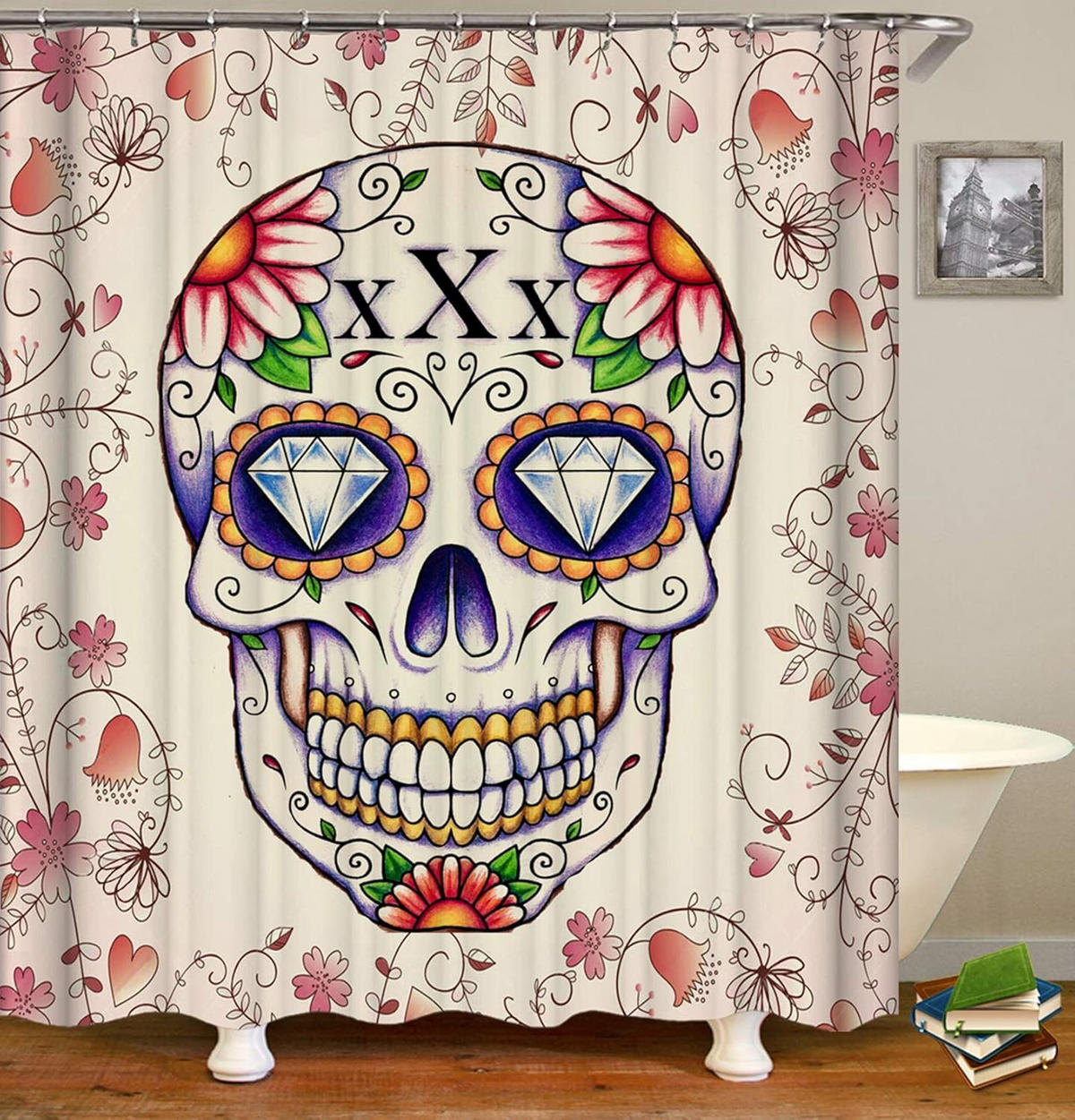 DUSCHVORHANG Blume 3D bedruckt schimmelresistent für Badewanne Badezimmer - Multicolor, Textil (90/180cm) - MCBOSON