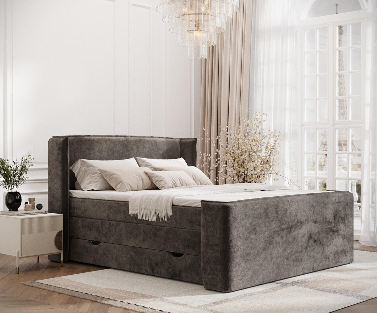BOXSPRINGBETT Freeland Dunkebraun 180/200 cm mit Matratze und Topper - Dunkelbraun/Schwarz, Holz/Holzwerkstoff (180/200cm) - Maison de Reve