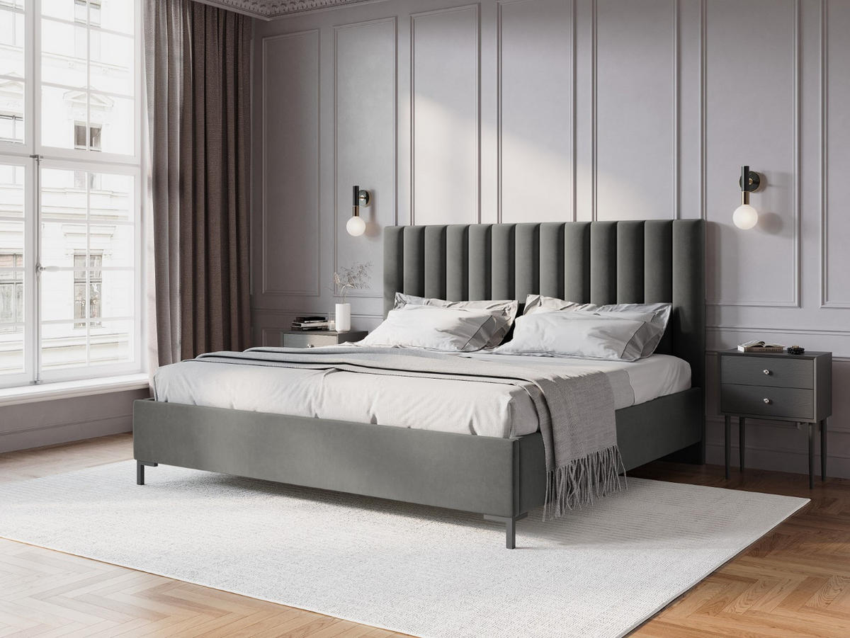 BETT mit Bettkasten und Kopfteil Allison aus Samt hellgrau 160x200cm - Hellgrau, Textil (160/200cm) - Micadoni