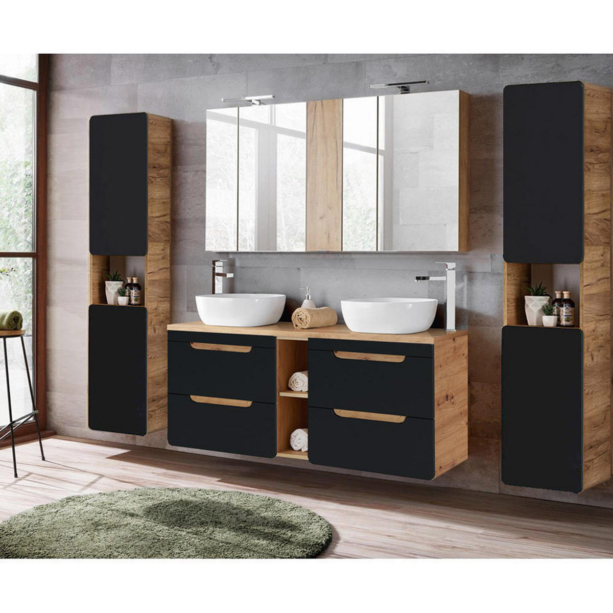 BADMÖBEL-SET 4-TLG. New-luton - Grau, Holzwerkstoff (241/200/46cm) - Lomado