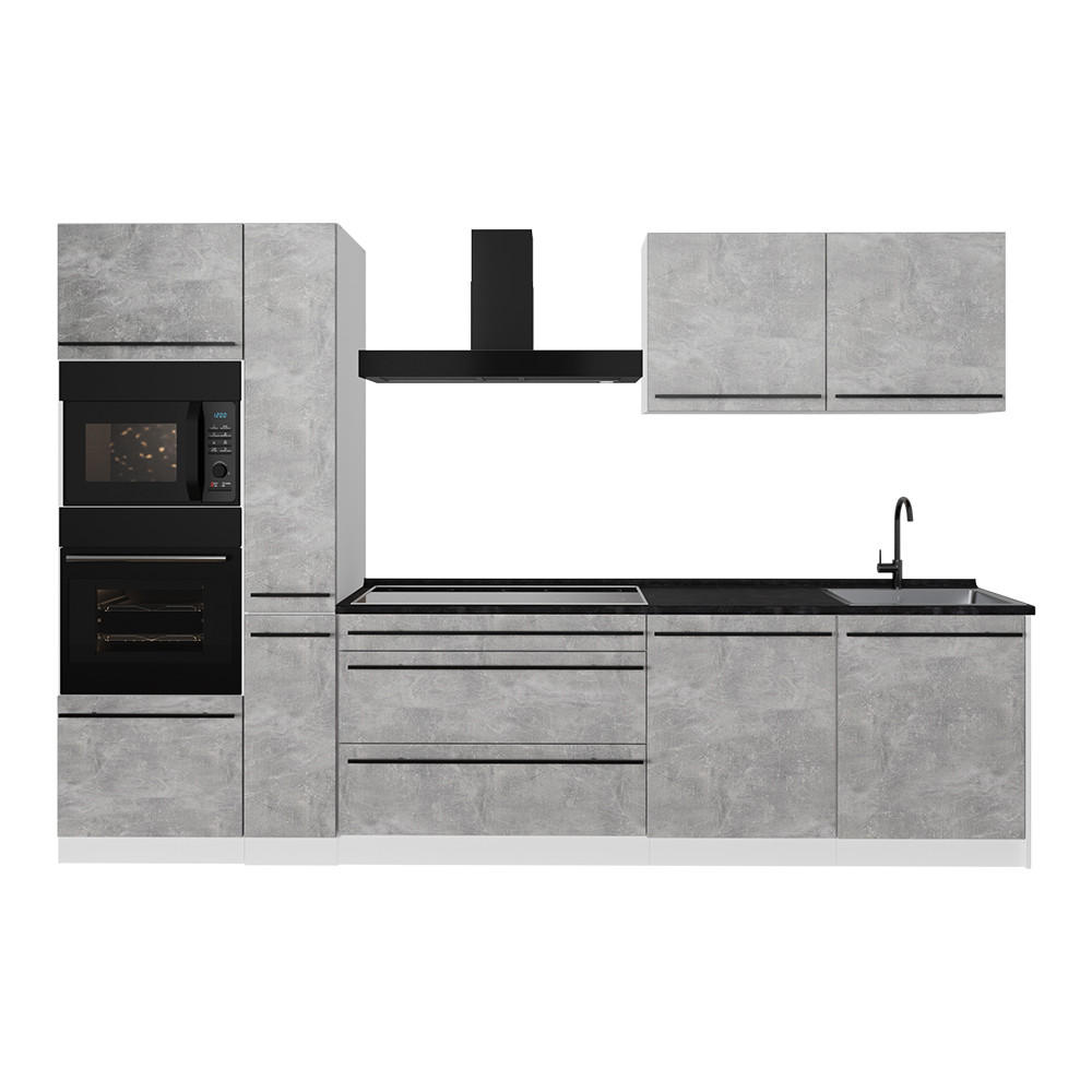 KUCHYŇSKÝ KOUT R-Line, Beton/Bílá, 310 cm pracovná doska antracitová - šedá/bílá, kompozitní dřevo (310/206.8/60cm) - Vicco