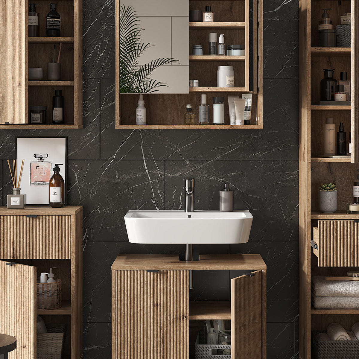 BADMÖBEL-SET Eliza Viking Oak 5 Teile - Eichefarben, Holzwerkstoff (70/63/45cm) - Vicco