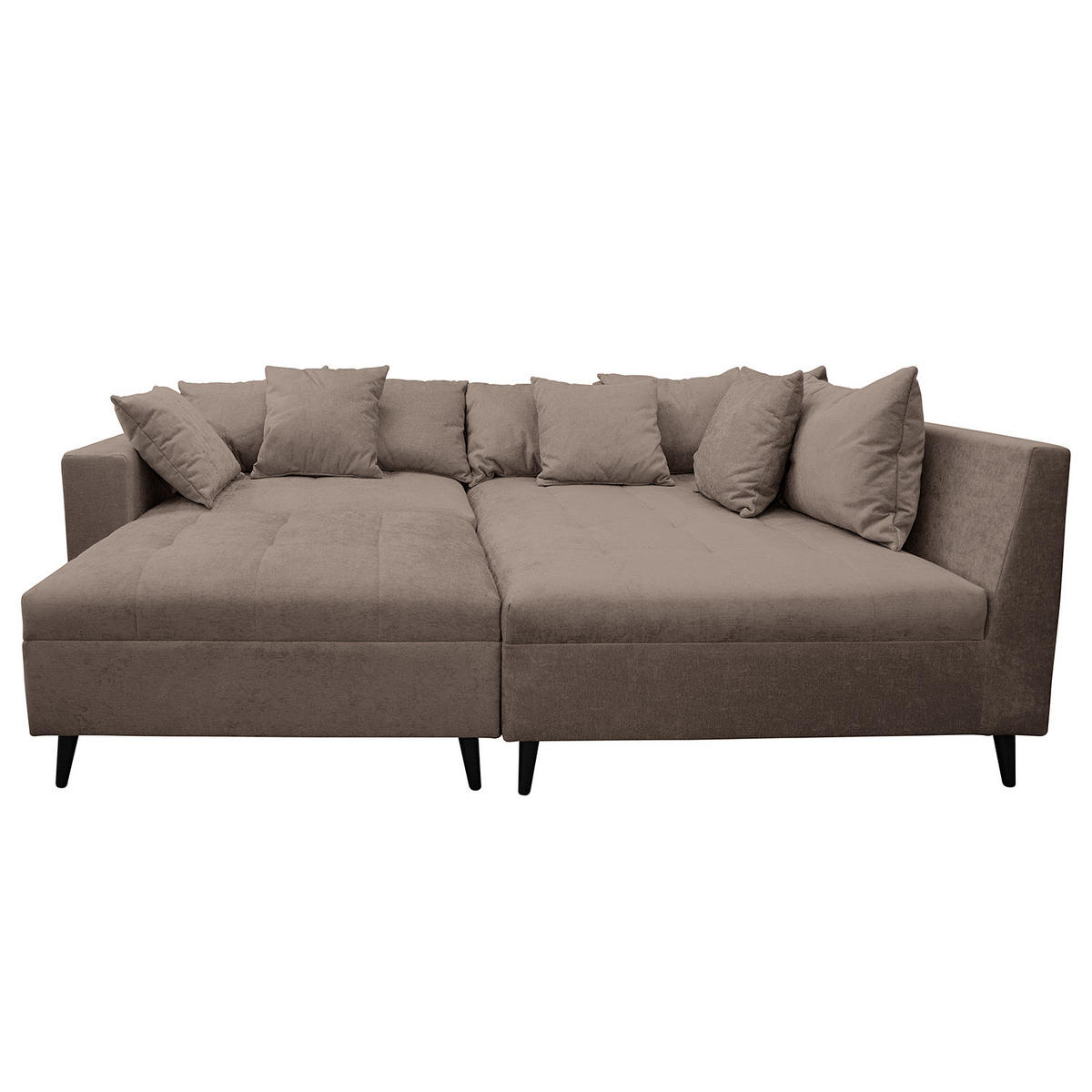ECKSOFA mit Ottomane und Hocker - Schwarz/Braun, Birkenholz/Textil (247/174cm) - home24