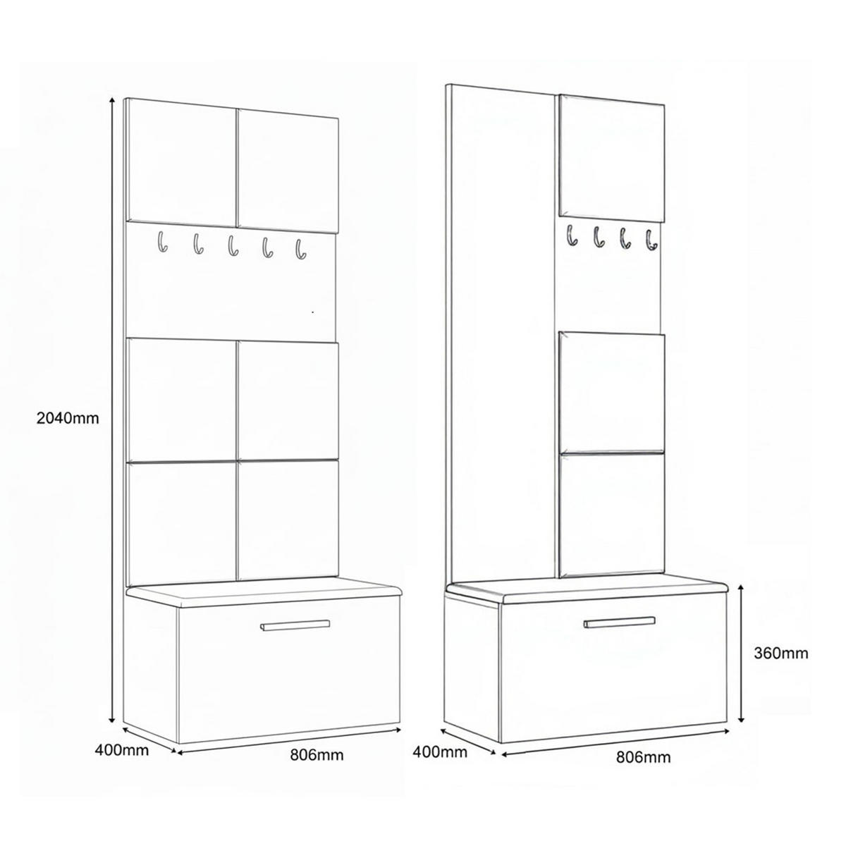 GARDEROBENSCHRANK MODULO 161,2/204/40 cm Modern Garderobe-Set Grau - Schwarz/Grau, Holzwerkstoff (161.2/204/40cm) - MASSENO
