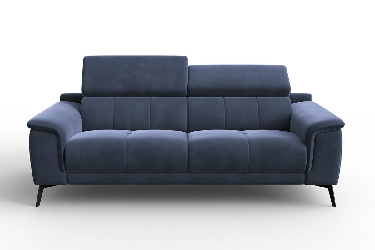 SOFA FIERO 3-Sitzer, Marineblauer Veloursstoff - Blau/Schwarz, Holz/Textil (212/82/103cm) - Courtois Laville