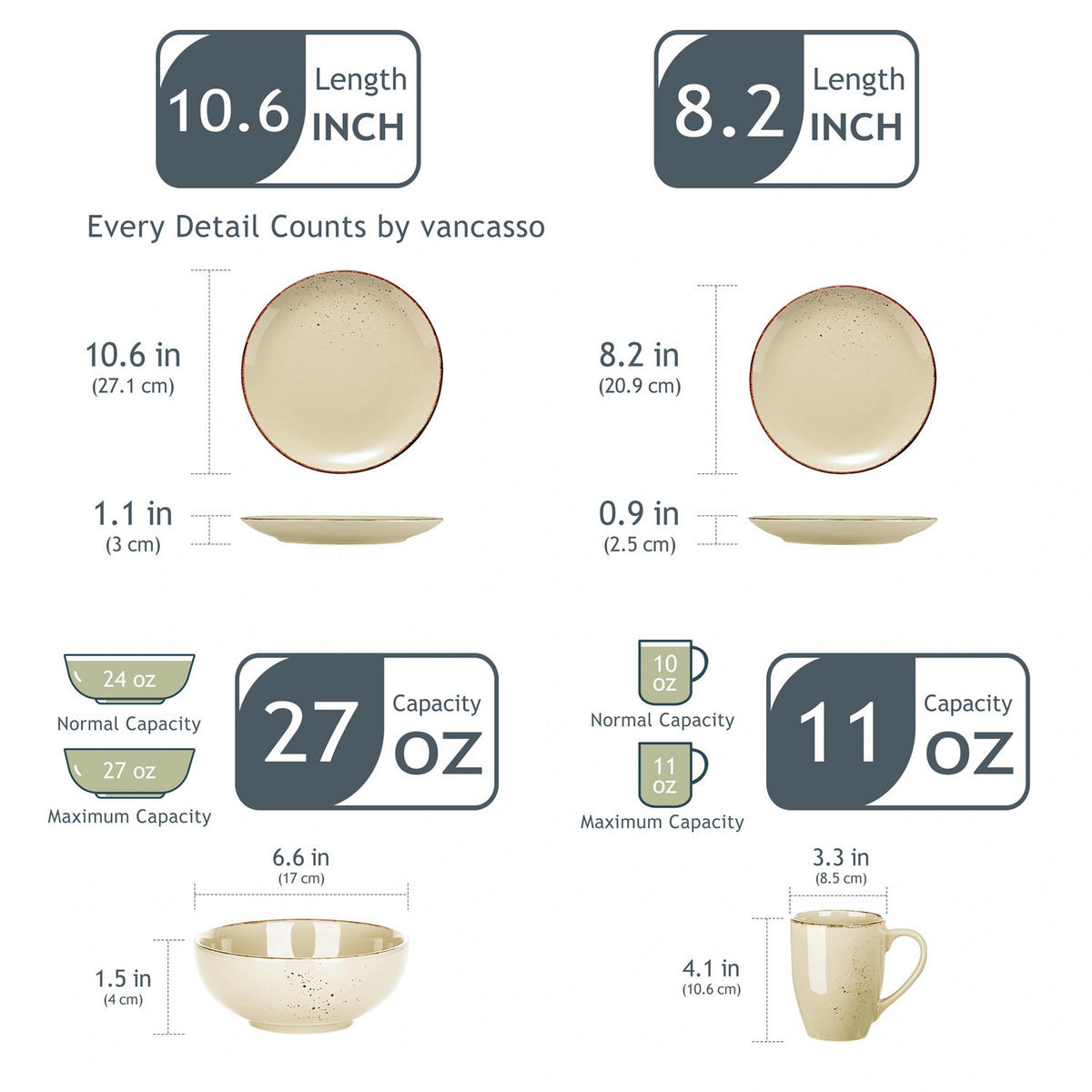 KOMBISERVICE 32-teilig aus Keramik, Beige, Geschirrset für 8 Personen - Beige, Keramik (27/3/27cm) - Kaket
