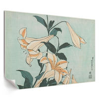 POSTER - 42x29 cm (A3) - Hokusai - Lilien - Türkis, Textil (42/29.7/0.1cm) - TULUP
