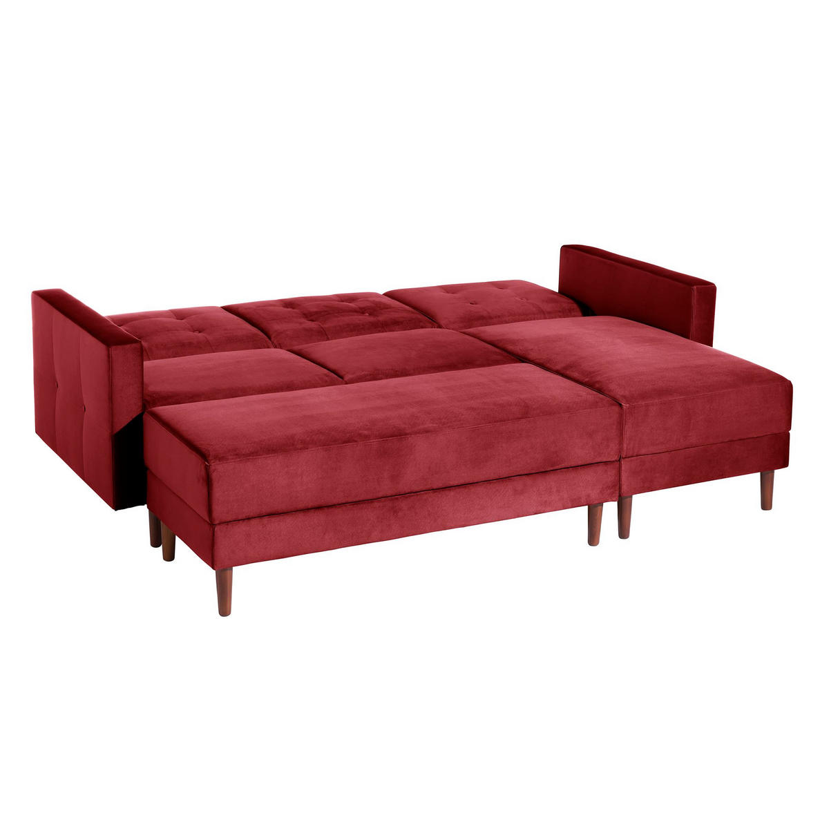 FUNKTIONSSOFA mit Hocker Katunia Samtvelours rot - Rot, Kunststoff (222/92/144cm) - 58aufmkessel