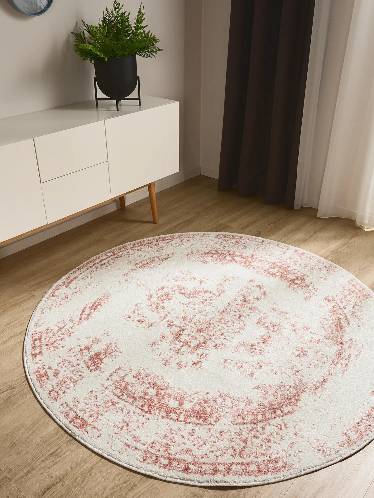 VINTAGE-TEPPICH Sia ø 120 cm rund - Creme/Rosa, Kunststoff (120/120cm) - benuta