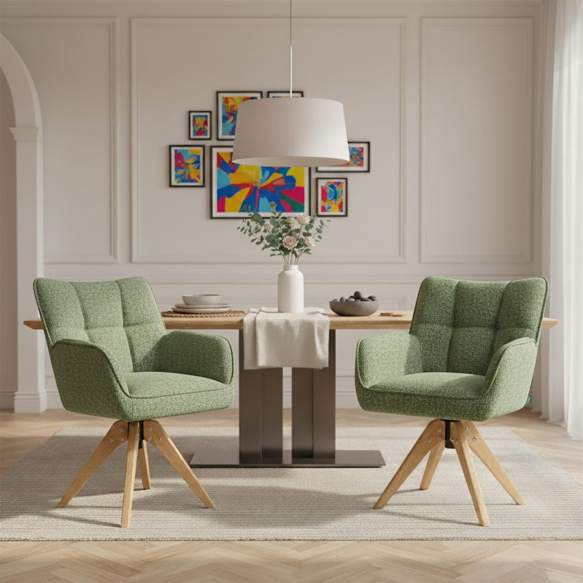 DREHSTUHL Mika-Theo - Honigeiche/Grün, Eichenholz/Holz (59/84/66cm) - DUBI Möbel
