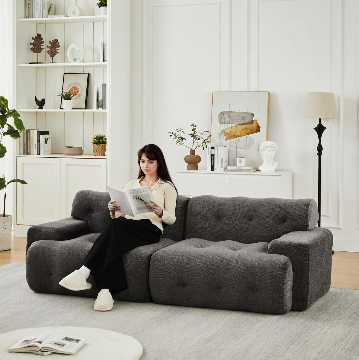 SOFA 2-Sitzer modular 224 x 104 cm Chenille Grey - Dunkelgrau, Holzwerkstoff (104/66/224cm) - Meubliv