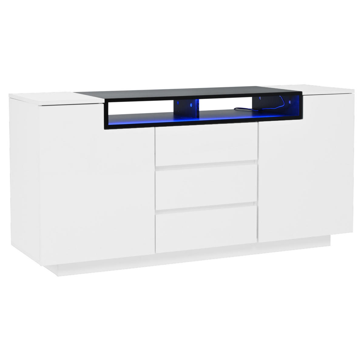 SIDEBOARD 140/40/68 cm Weiß/Schwarz mit 2 Türen und 3 Schubladen - Weiß, Holzwerkstoff (140/68/40cm) - OKWISH