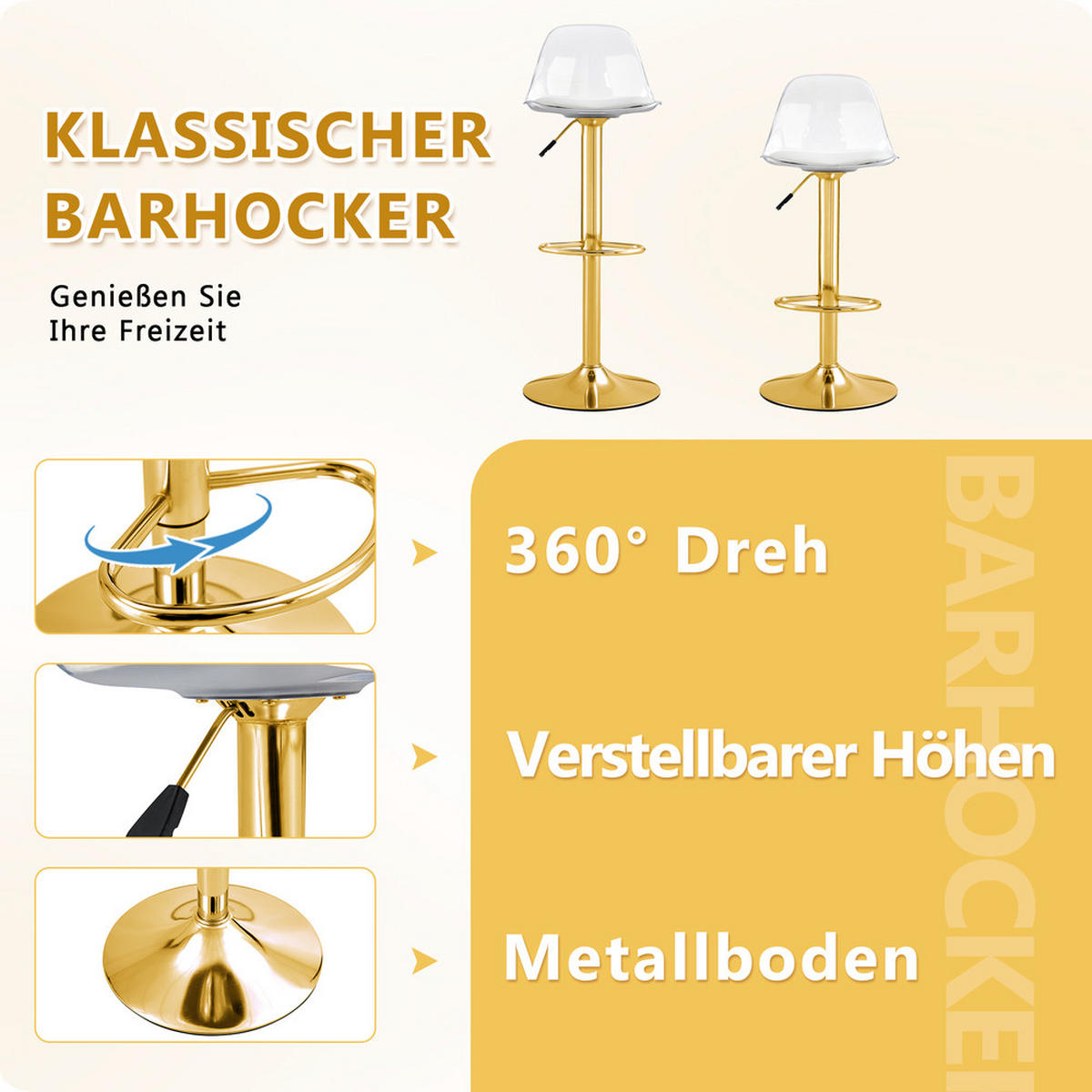 TISCHGRUPPE 3-tlg 2 Hockern Gold 89 cm - Transparent/Goldfarben, Glas/Metall (93/6/93cm) - Raelunyi