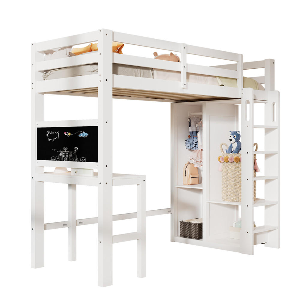 HOCHBETT 90/200 cm mit Schreibtisch in Weiß - Weiß, Holz (90/200cm) - KOMHTOM