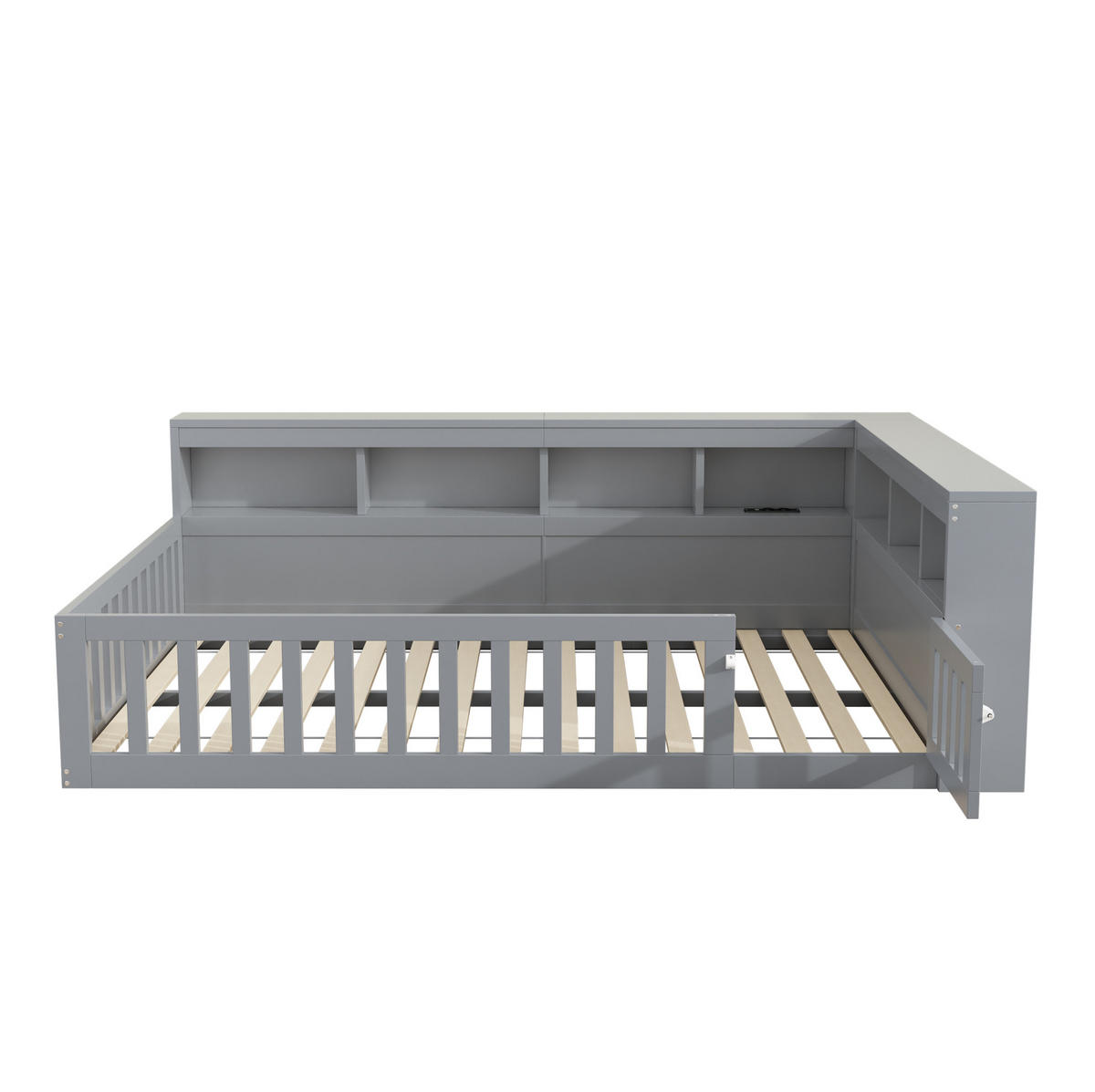 BETT 140/200 cm inkl. Lattenrost und Stauraum – mit USB und Steckdose - Grau, Holzwerkstoff (140/200cm) - BEAOK