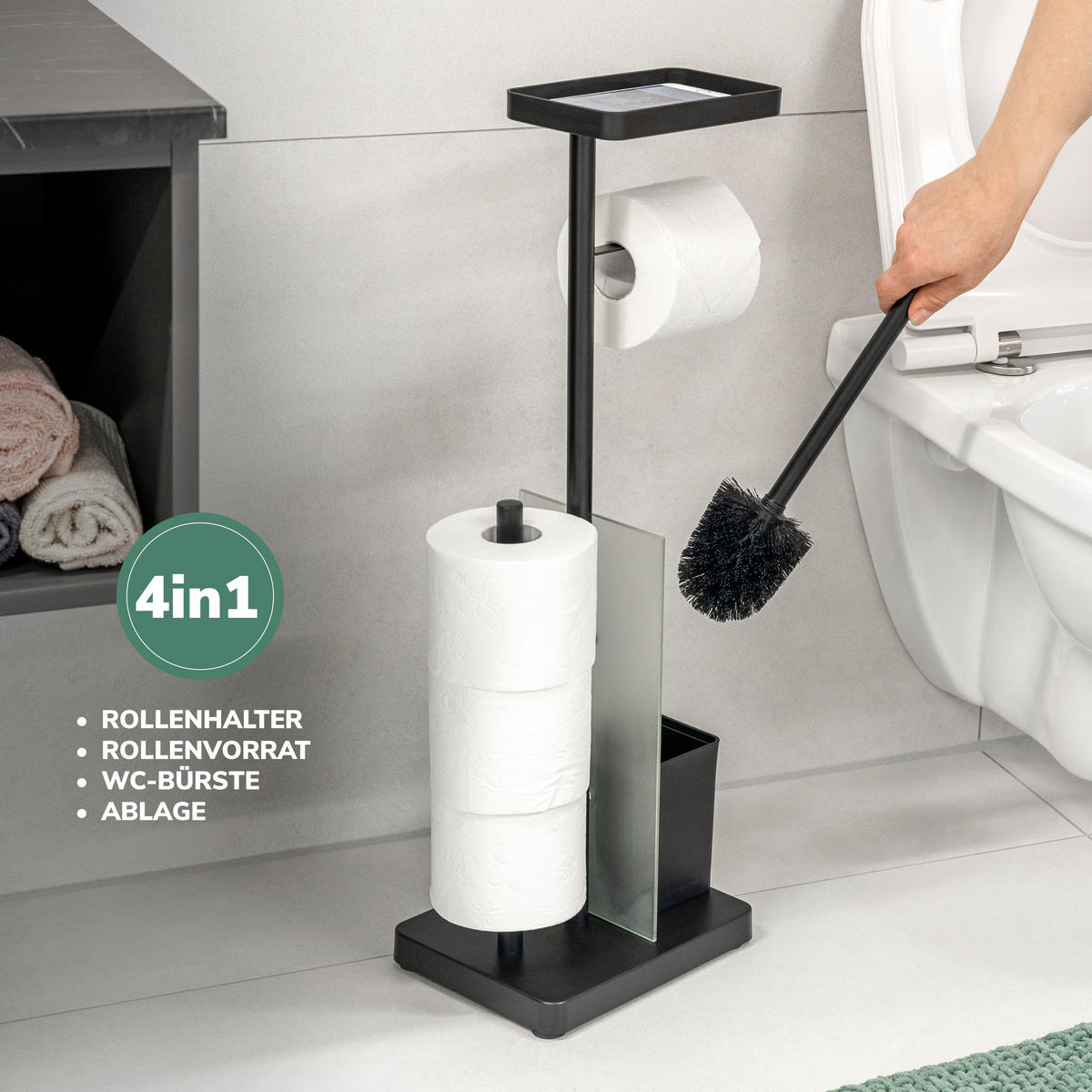 WC-GARNITUR, schwarz - Schwarz, Metall (18/66.5/23cm) - eluno