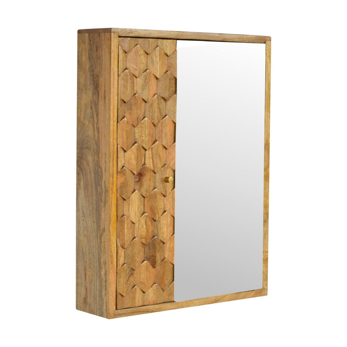 SPIEGELSCHRANK mit Ananas-Schnitzerei - Messingfarben/Braun, Holz/Metall (43/58/12cm) - Artisan Furniture