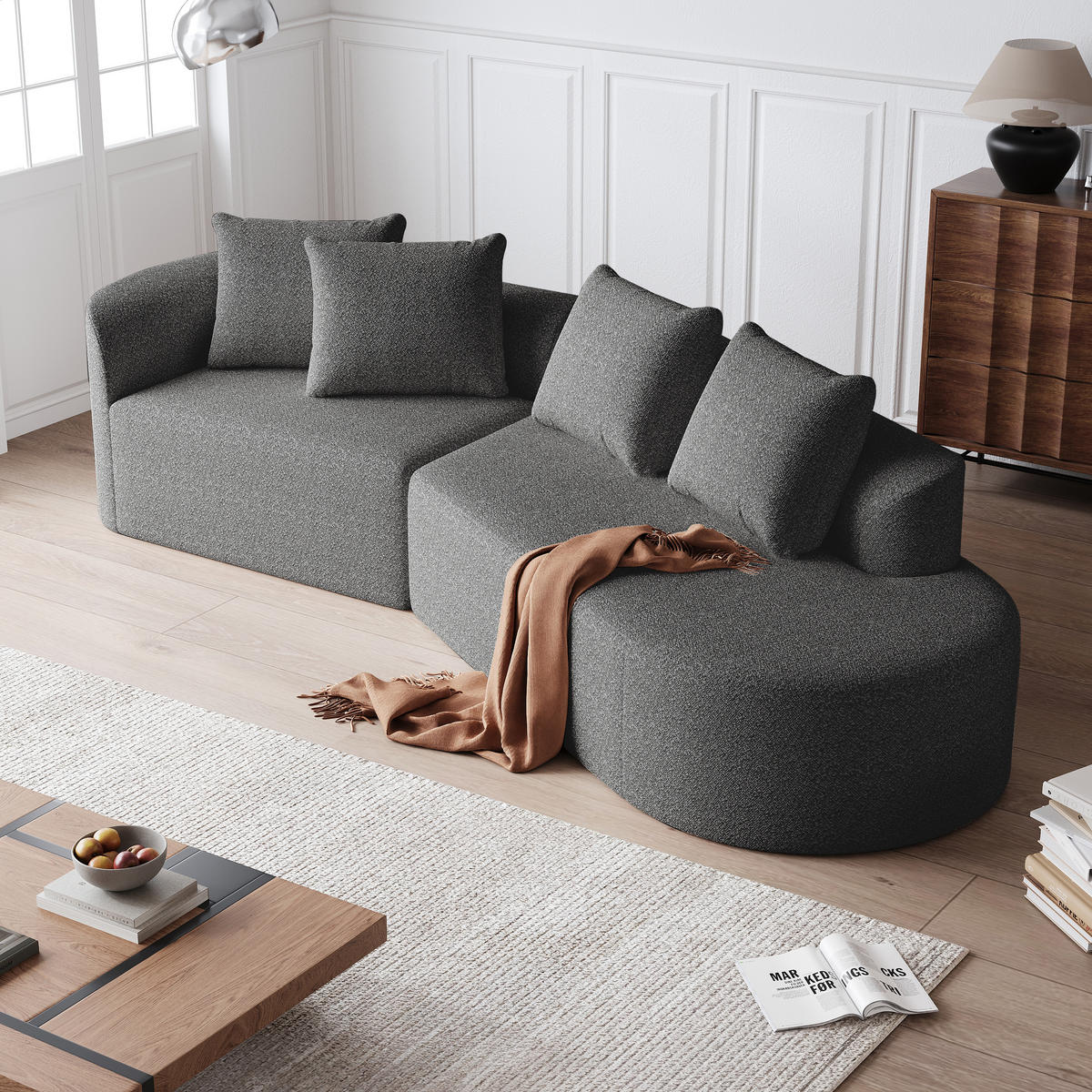 SOFA 4-Sitzer mit luxuriöser Chenille-Polsterung Dunkelgrau 300/100/80 cm - Dunkelgrau, Textil (91.4/81.2/294.4cm) - OKWISH