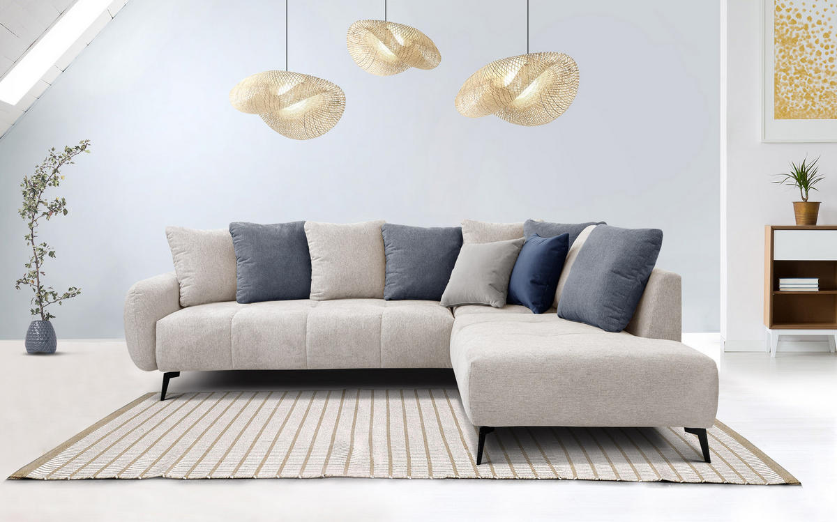 ECKSOFA EVENTO 5-Sitzer, creme - Creme/Schwarz, Holzwerkstoff/Textil (266/206cm) - Courtois Laville