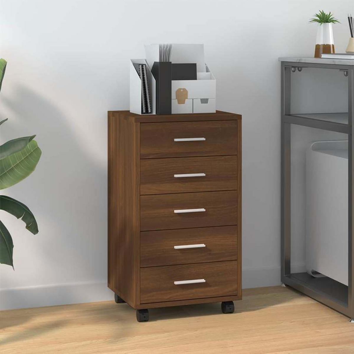 SCHUBLADENSCHRANK Mit Rollen Braun Eichen-Optik Holzwerkstoff - Braun, Holzwerkstoff (38/63/33cm) - vidaXL