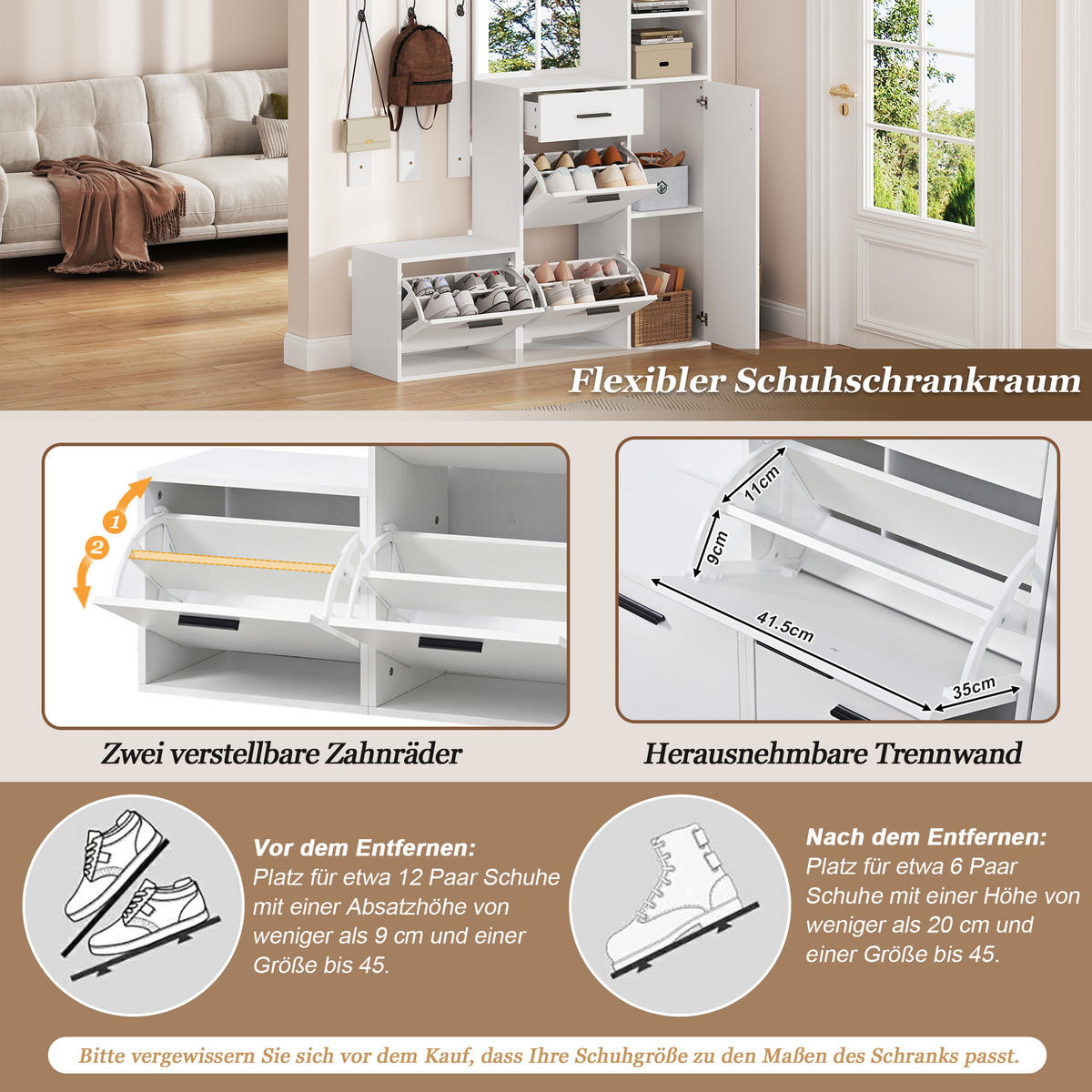 GARDEROBE Schuhschrank Spiegel Haken Wandmontiert Weiß - Weiß, Holzwerkstoff (120/178/30cm) - FLIEKS