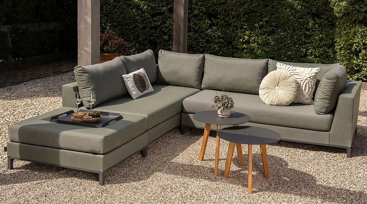LOUNGESOFA - 3-teilig - Aluminium / Webstoff - Olivgrün, Textil/Metall (246/60/262cm) - home24