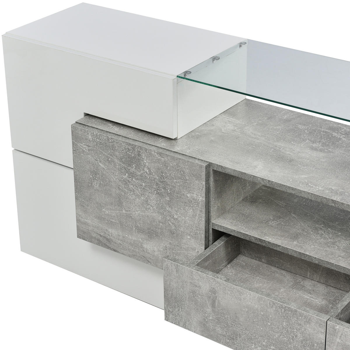 TV-MÖBEL Weiß und Grau 200/30/60,7 cm - Grau, Holzwerkstoff (30/60.7/200cm) - Urban Meuble