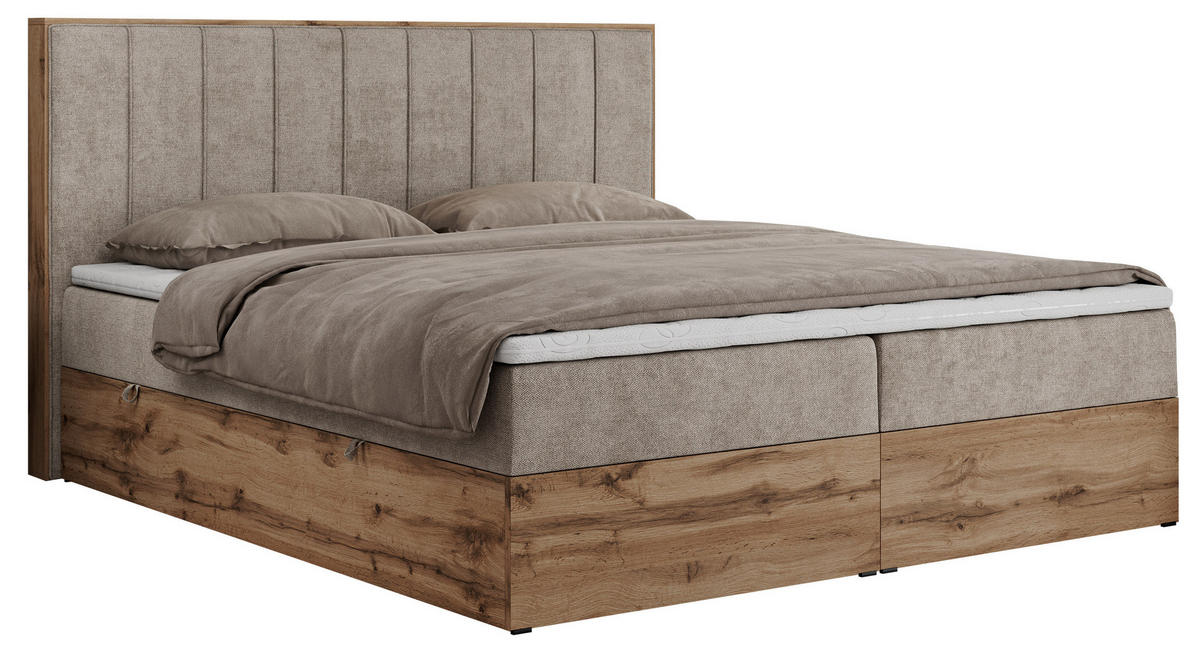 BOXBETT BELLISSIMO 180/200 Beige Struktur - H4 - Beige, Holz/Textil (180/200cm) - MKS