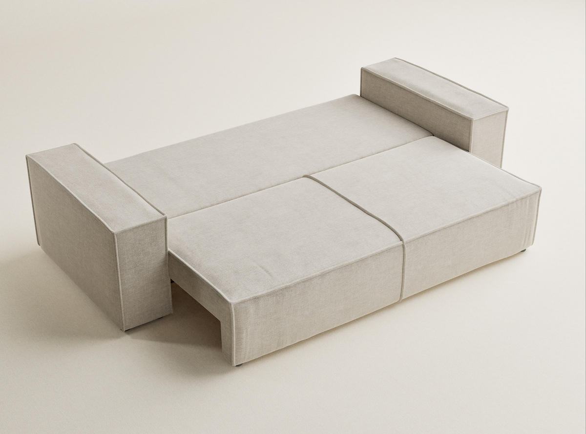 SOFA MIT SCHLAFFUNKTION Milos Beige Chenille-Stoff - Beige/Schwarz, Holz/Holzwerkstoff (255/70/105cm) - Maison de Reve