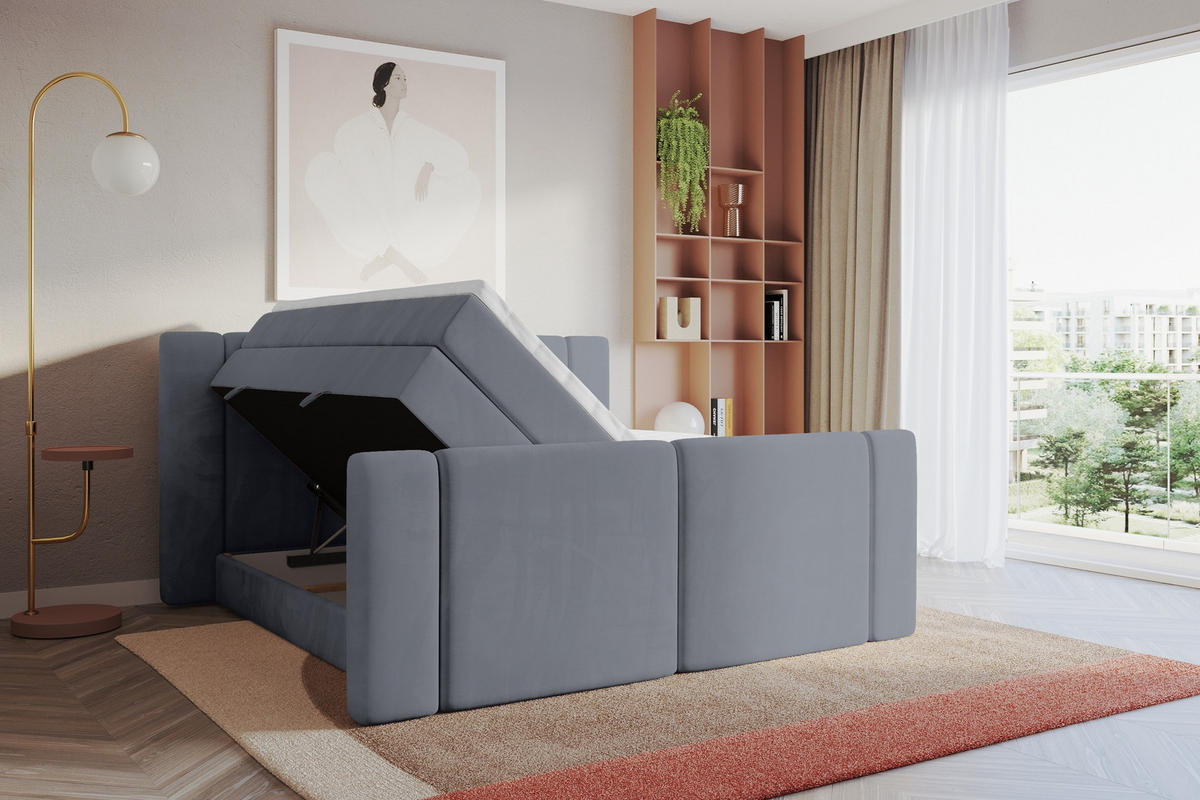BOXSPRINGBETT mit Matratze H3/H4 - EVON KING Zanozek - 160x200 cm Grau - Grau, Holzwerkstoff (160/200cm) - ALTDECOR
