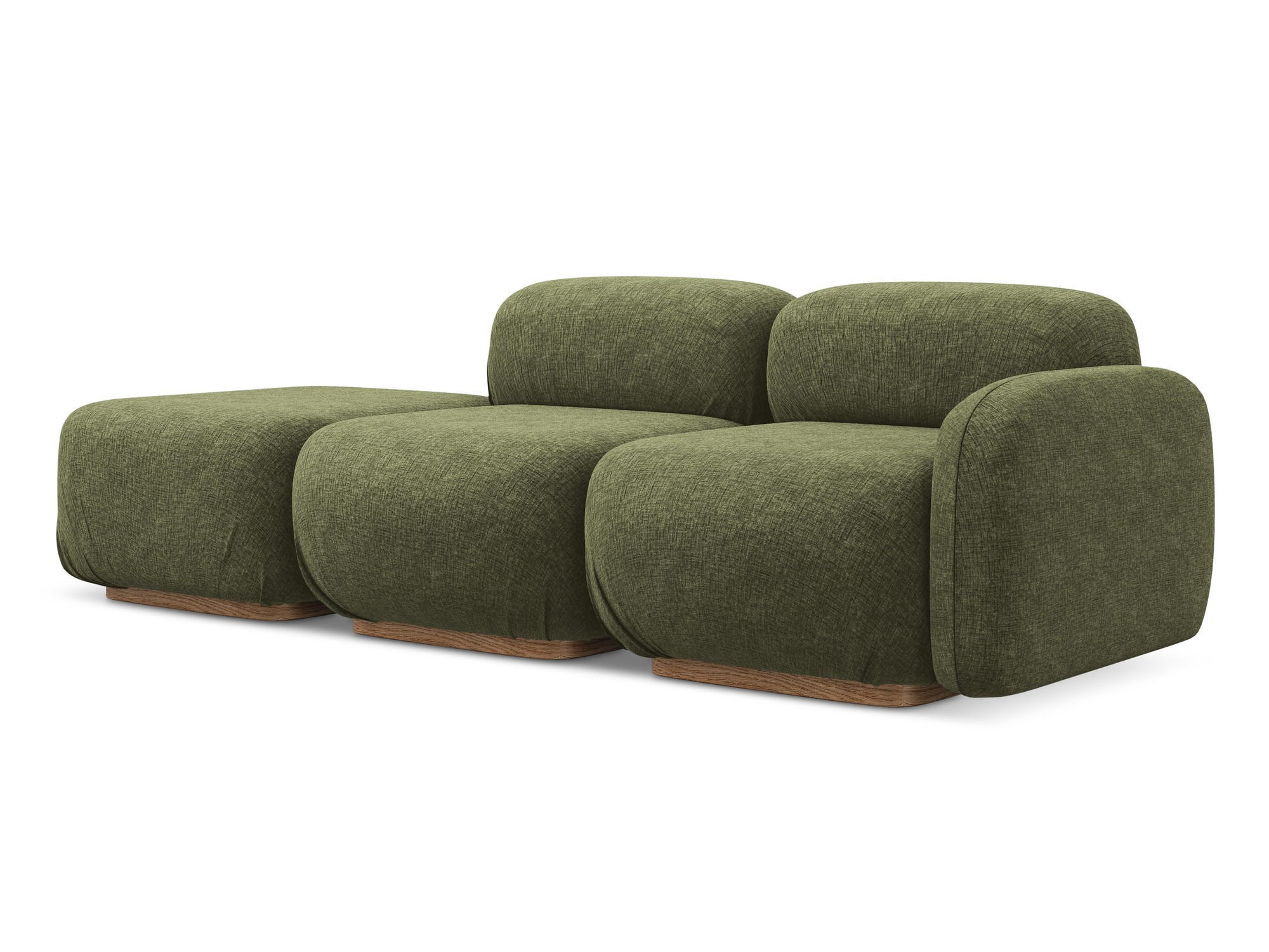 3-SITZER SOFA Links Chenille Stoff Grün - Braun/Olivgrün, Holz/Textil (258/73/95cm) - Makamii