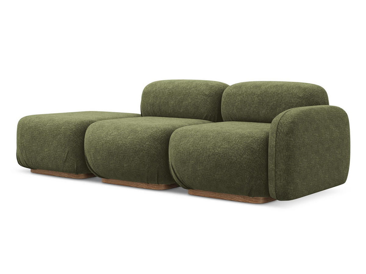 3-SITZER SOFA Links Chenille Stoff Grün - Braun/Olivgrün, Holz/Textil (258/73/95cm) - Makamii
