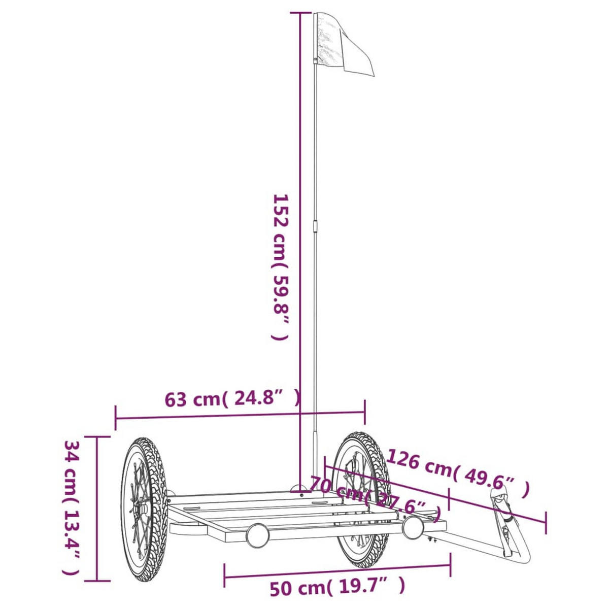 FAHRRADANHÄNGER Schwarz 126/63/34 Cm Eisen - Schwarz, Metall (63/34/126cm) - vidaXL