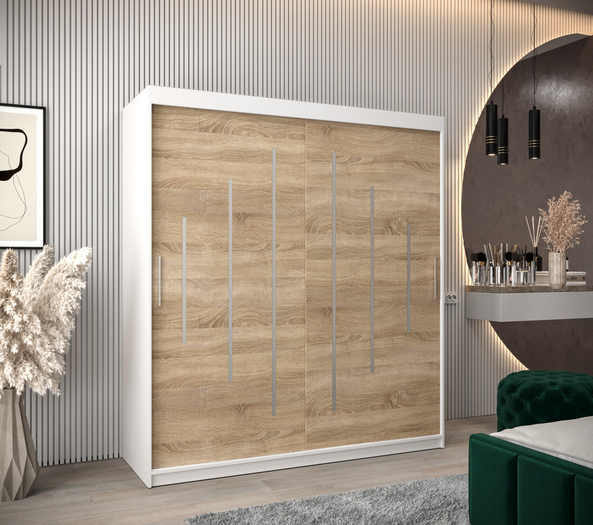 SCHWEBETÜRENSCHRANK 200/180/62 2-türig - Silberfarben/Weiß, Holz/Kunststoff (180/200/62cm) - Abiks Möbel