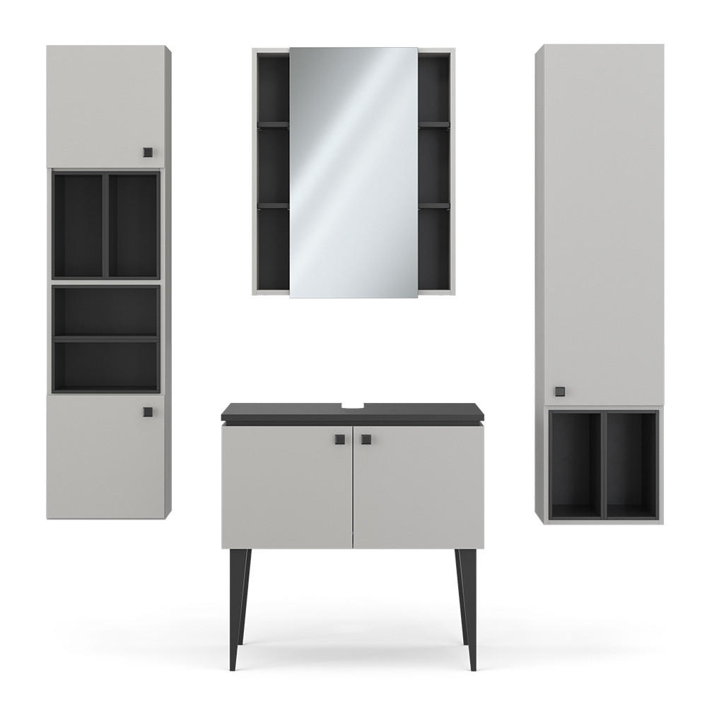 BADMÖBEL-SET Gerta Grau 4 Teile - Schwarz/Grau, Holzwerkstoff (80/79/50cm) - Vicco
