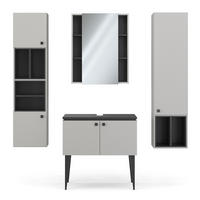BADMÖBEL-SET Gerta Grau 4 Teile - Schwarz/Grau, Holzwerkstoff (80/79/50cm) - Vicco
