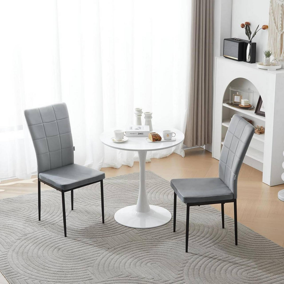 ESSZIMMERSTUHL 4er Set, aus Samt, Metallbeine, Dunkelgrau - Dunkelgrau/Schwarz, Kunststoff/Textil (43/96.5/57.5cm) - Woltu