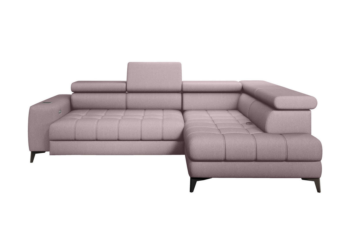 ECKSOFA BAGGIO Letto Stoff, Schlaffunktion, Bettkasten, Sitztiefe, Kopfstützen 280x196cm – Rechts – Puderrosa - Hellrosa, Holz/Textil (280/196cm) - DomoHome